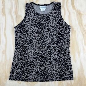 Gantos Vintage Womens Medium Leopard Print Sleeveless Ribbed Tank Top Grey Black